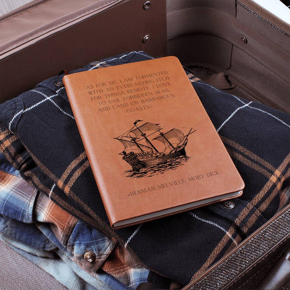 Vegan Leather Journal: Herman Melville Quote with Ship Motif