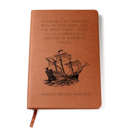 Vegan Leather Journal: Herman Melville Quote with Ship Motif