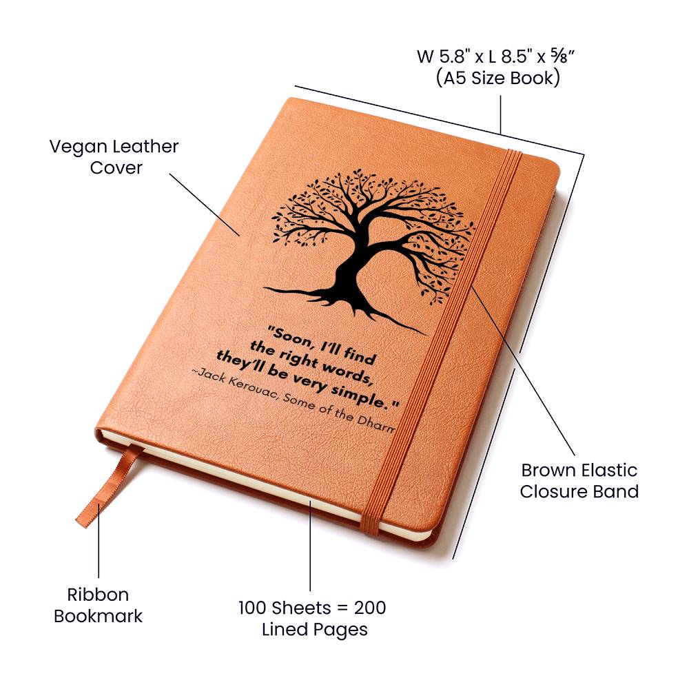 Vegan Leather Journal: Jack Kerouac Quote Journal with Tree Motif