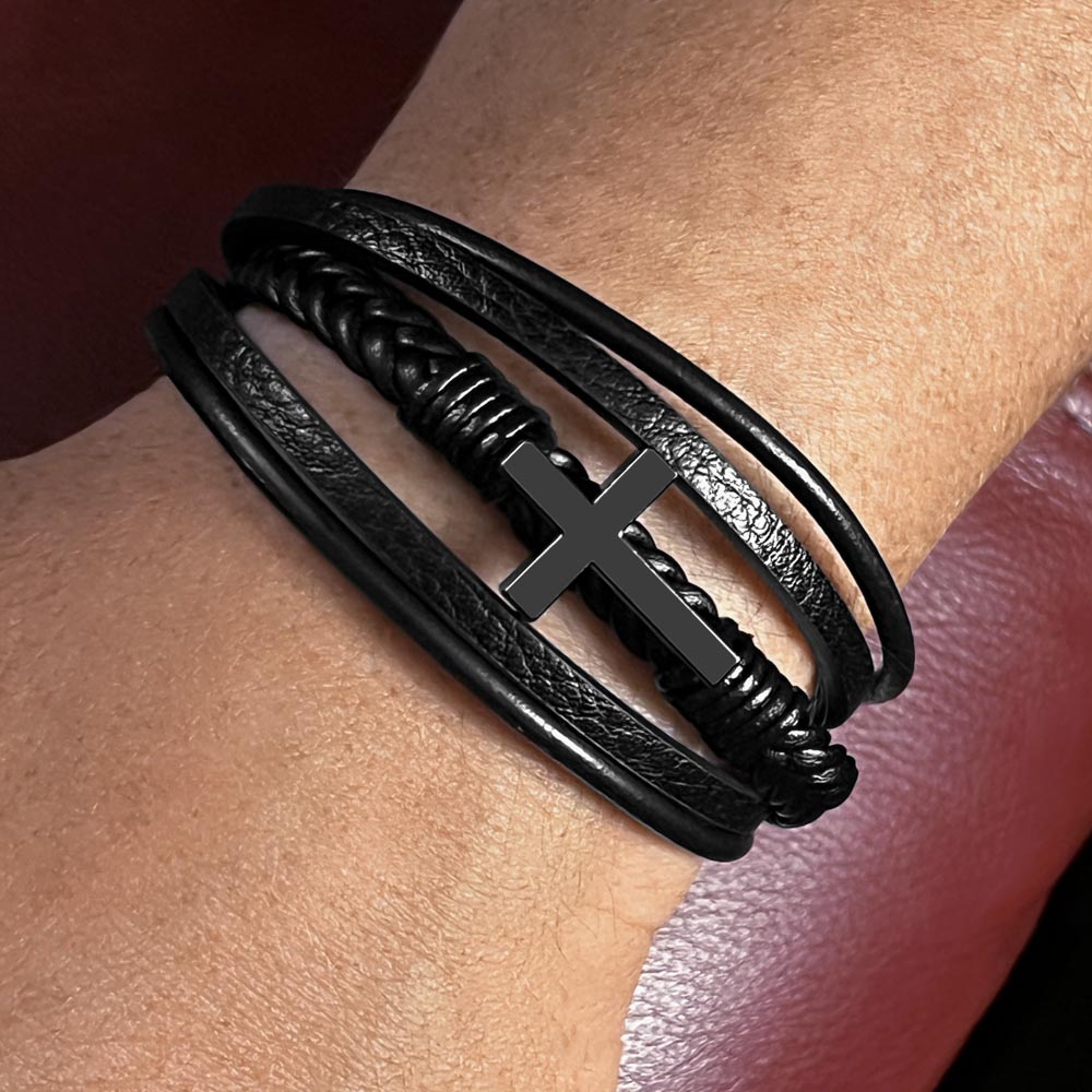 For Grandson: Leather and Cross Bracelet