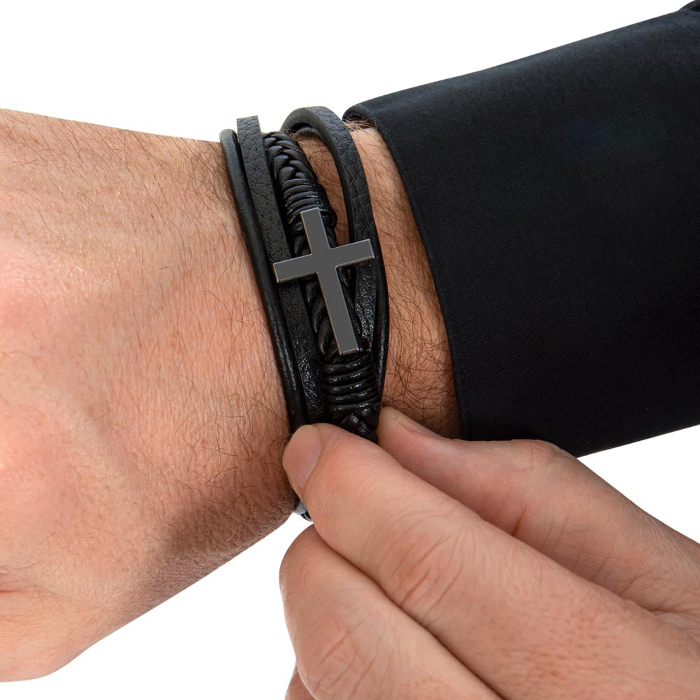 For Son: Leather and Cross Bracelet