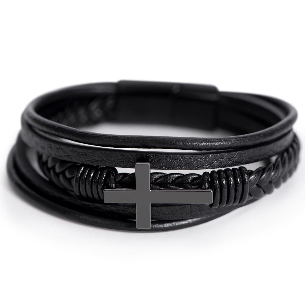 For Son: Leather and Cross Bracelet